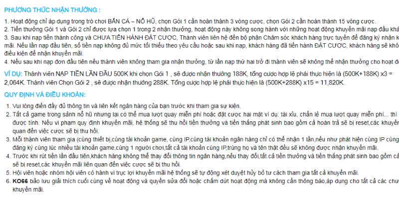 Quy định thông tin ưu đãi bắn cá nổ hũ KO66 dành cho người mới